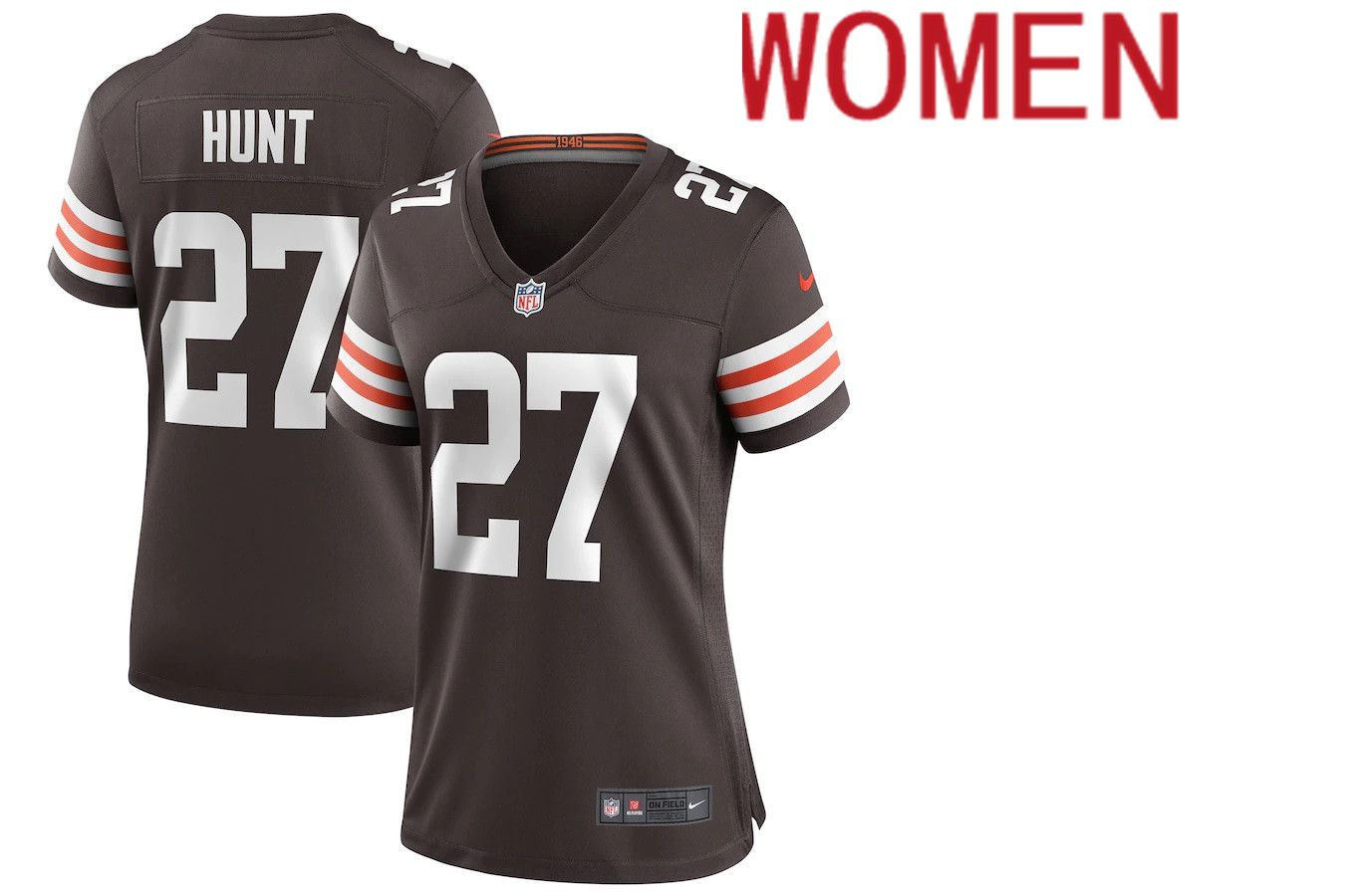 Women Cleveland Browns #27 Kareem Hunt Nike Brown Player Game NFL Jersey->women nfl jersey->Women Jersey